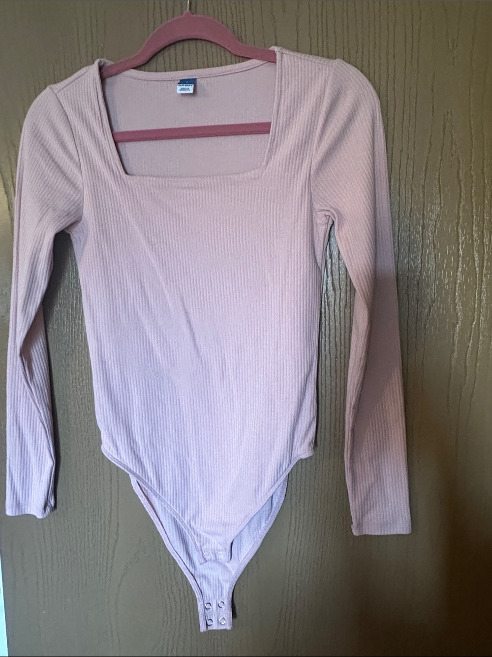 Old Navy Light Pink Ribbed Square Neck Long Sleeve Bodysuit